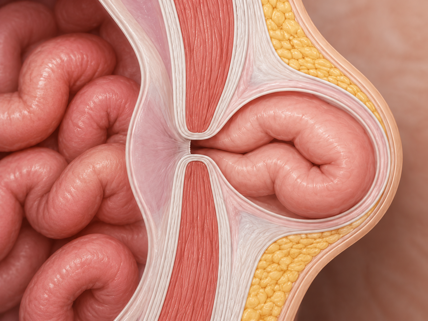 Illustration of an abdominal wall hernia